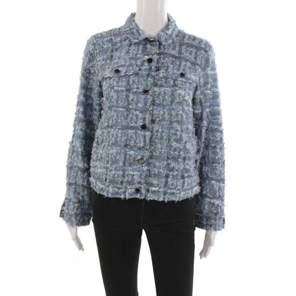 Picadilly Women Collared Check Button Jacket Blue Long Sleeve Polyester Size S